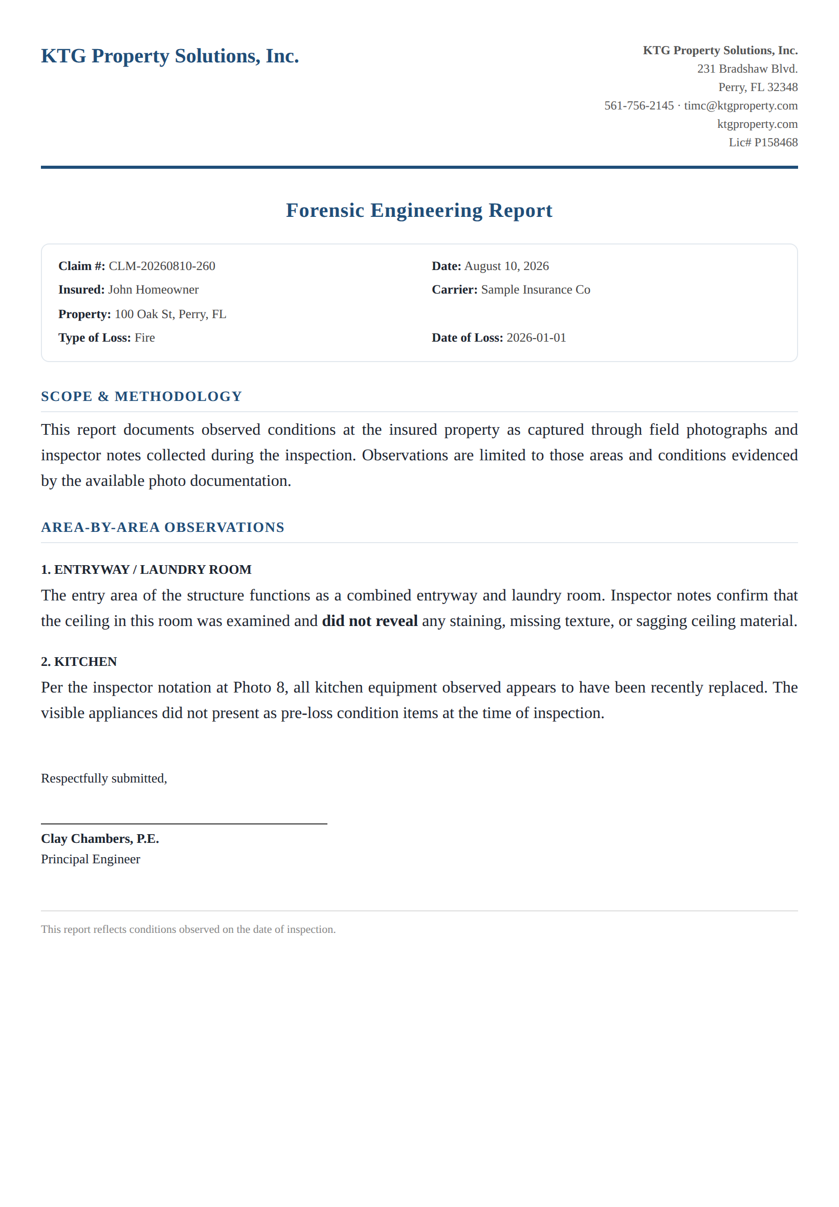 Report on company letterhead